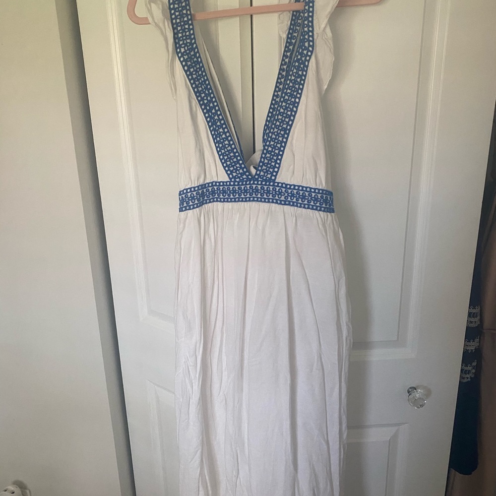 Jcrew tea length white and blue cover up!